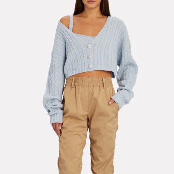 Ronny Kobo Collection Phyllis Crop Cable Cardigan Sweater Crystal Buttons Medium - Picture 3 of 6